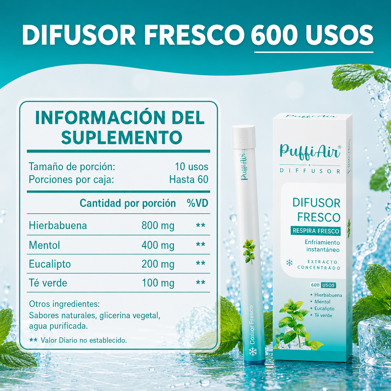 Difusor Herbal Refrescante - Hasta 600 Inhalaciones
